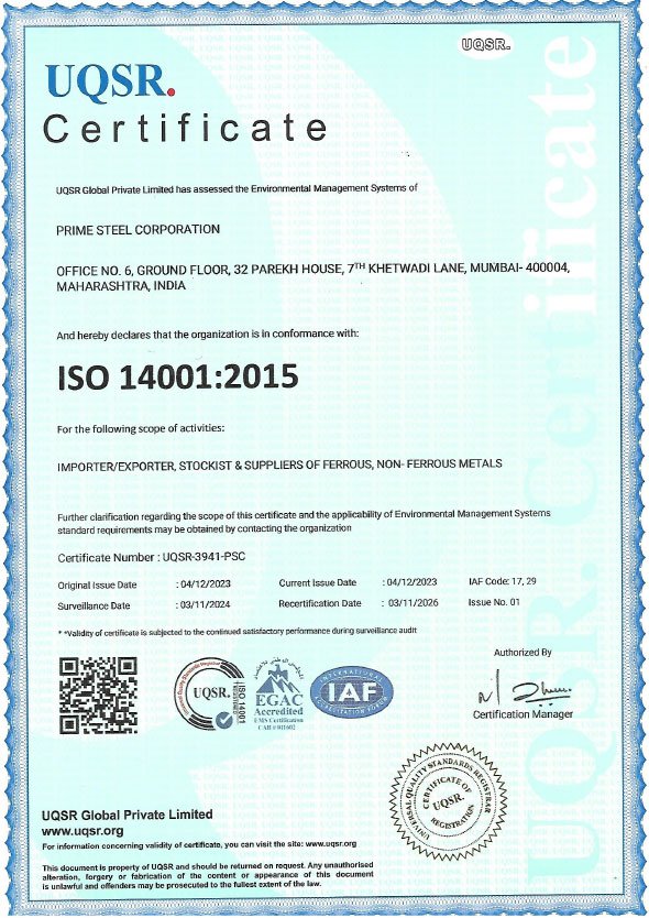 ISO 14001:2015 Certificate