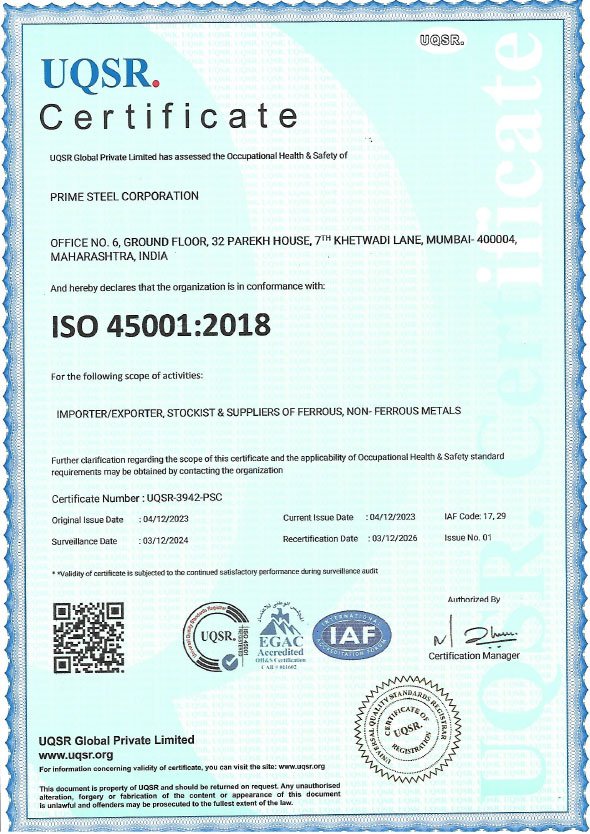 ISO 45001:2018 Certificate