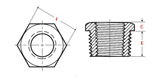 Threaded Hex Head Bushings Dimensions