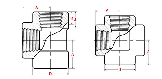 Threaded Tees & Crosses Dimensions